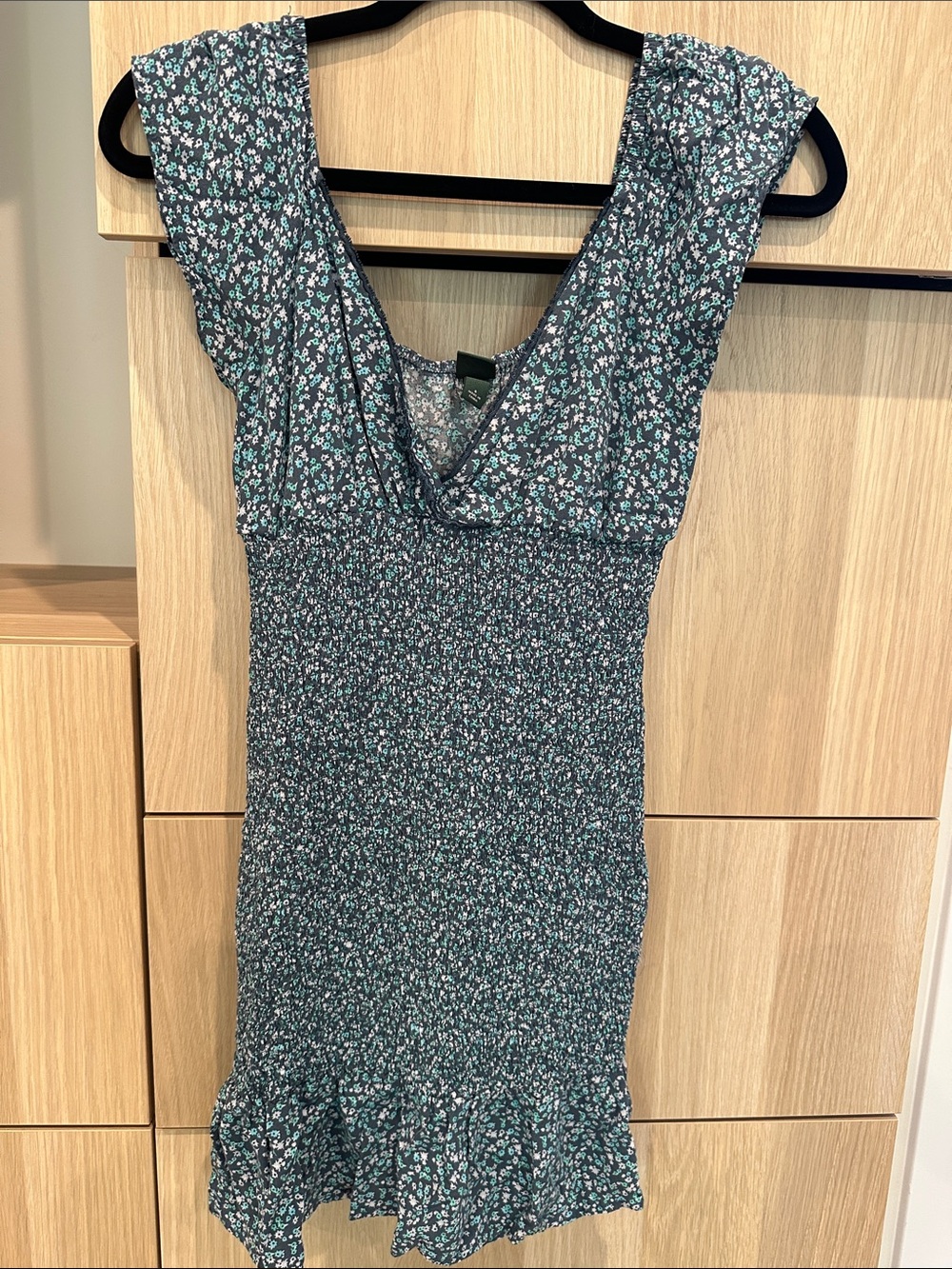 wild fable Teal Floral Smocked Mini Dress